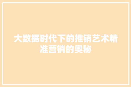大数据时代下的推销艺术精准营销的奥秘