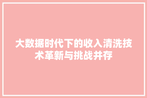 大数据时代下的收入清洗技术革新与挑战并存 大数据时代下的收入清洗技术革新与挑战并存