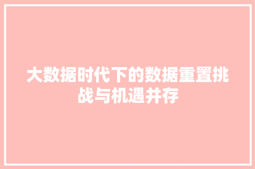 大数据时代下的数据重置挑战与机遇并存