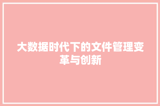 大数据时代下的文件管理变革与创新