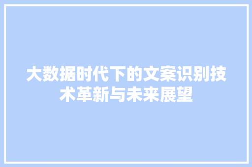 大数据时代下的文案识别技术革新与未来展望