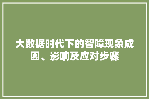 大数据时代下的智障现象成因、影响及应对步骤 电脑配置