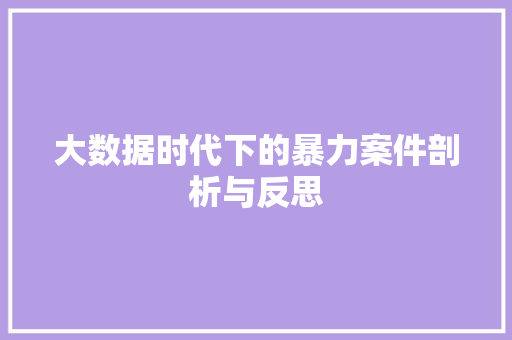 大数据时代下的暴力案件剖析与反思