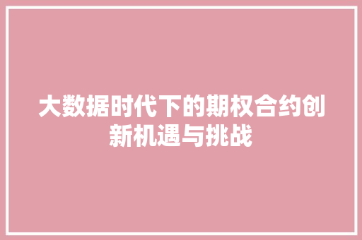 大数据时代下的期权合约创新机遇与挑战