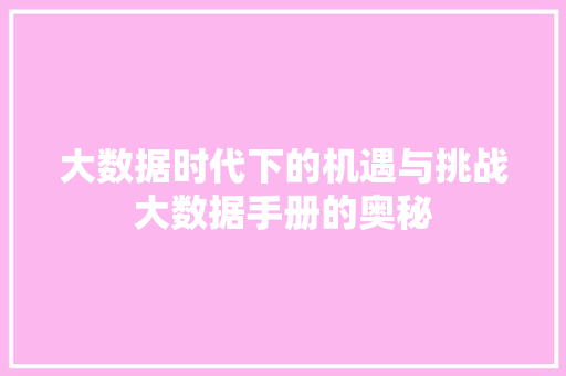 大数据时代下的机遇与挑战大数据手册的奥秘