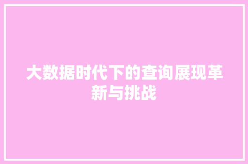 大数据时代下的查询展现革新与挑战