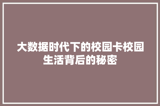 大数据时代下的校园卡校园生活背后的秘密 编程语言