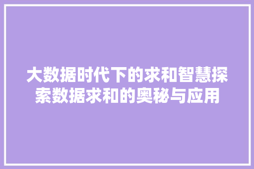大数据时代下的求和智慧探索数据求和的奥秘与应用 网络技术
