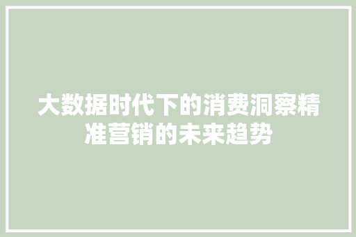 大数据时代下的消费洞察精准营销的未来趋势