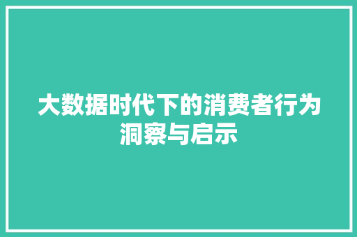 大数据时代下的消费者行为洞察与启示