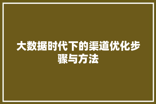 大数据时代下的渠道优化步骤与方法 电脑配置 大数据时代下的渠道优化步骤与方法 电脑配置