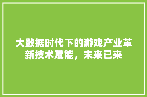 大数据时代下的游戏产业革新技术赋能，未来已来