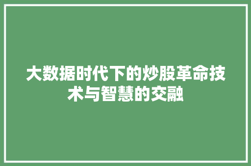 大数据时代下的炒股革命技术与智慧的交融