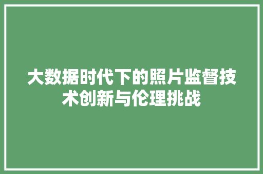 大数据时代下的照片监督技术创新与伦理挑战