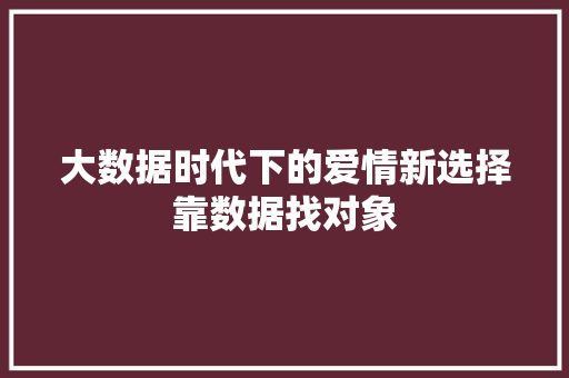 大数据时代下的爱情新选择靠数据找对象