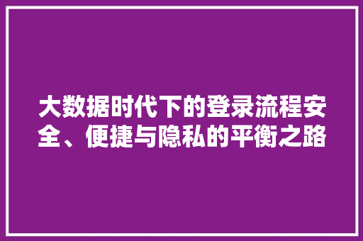 大数据时代下的登录流程安全、便捷与隐私的平衡之路