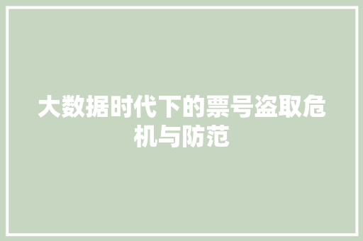 大数据时代下的票号盗取危机与防范