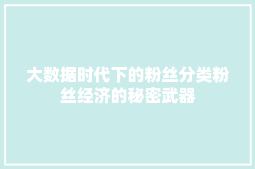 大数据时代下的粉丝分类粉丝经济的秘密武器