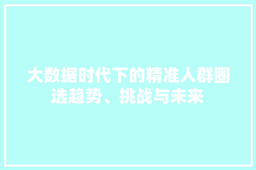 大数据时代下的精准人群圈选趋势、挑战与未来