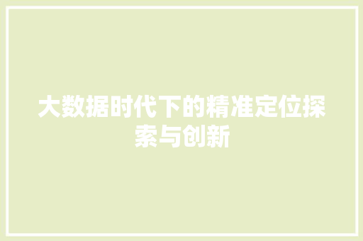 大数据时代下的精准定位探索与创新