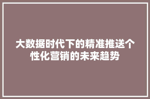 大数据时代下的精准推送个性化营销的未来趋势