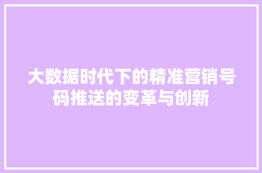 大数据时代下的精准营销号码推送的变革与创新 大数据时代下的精准营销号码推送的变革与创新