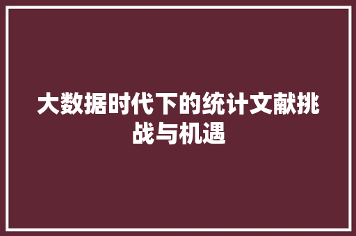 大数据时代下的统计文献挑战与机遇