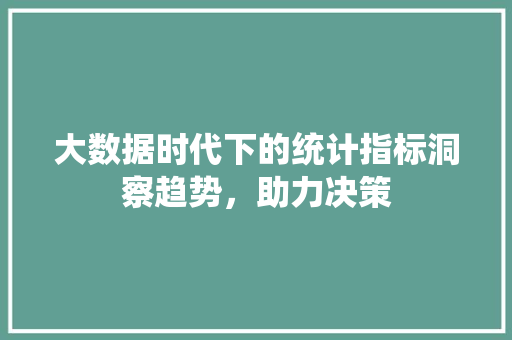 大数据时代下的统计指标洞察趋势，助力决策