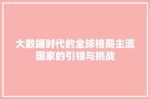 大数据时代的全球格局主流国家的引领与挑战