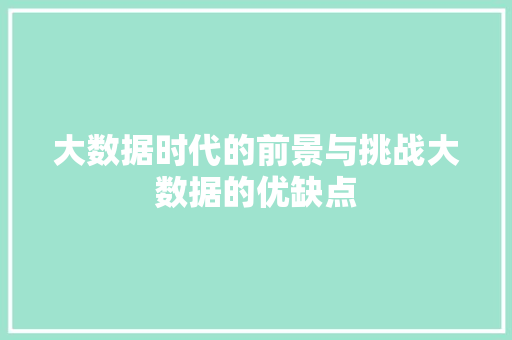 大数据时代的前景与挑战大数据的优缺点