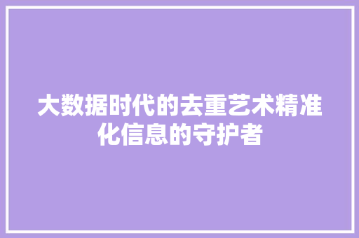 大数据时代的去重艺术精准化信息的守护者