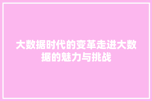 大数据时代的变革走进大数据的魅力与挑战