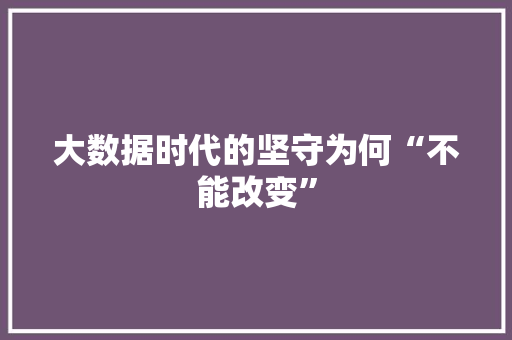 大数据时代的坚守为何“不能改变”