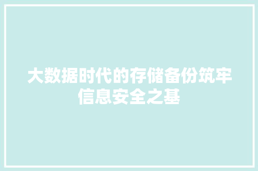 大数据时代的存储备份筑牢信息安全之基