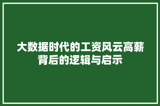 大数据时代的工资风云高薪背后的逻辑与启示