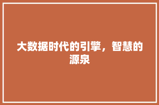 大数据时代的引擎，智慧的源泉