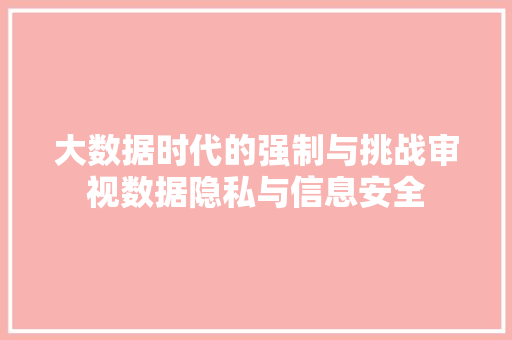 大数据时代的强制与挑战审视数据隐私与信息安全 电脑故障维修