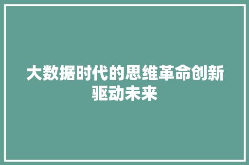 大数据时代的思维革命创新驱动未来