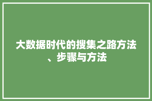 大数据时代的搜集之路方法、步骤与方法