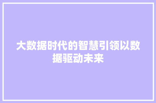 大数据时代的智慧引领以数据驱动未来