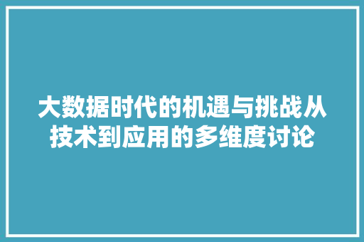 大数据时代的机遇与挑战从技术到应用的多维度讨论