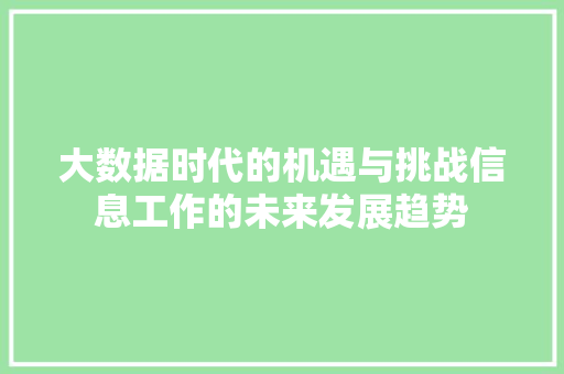大数据时代的机遇与挑战信息工作的未来发展趋势