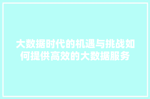 大数据时代的机遇与挑战如何提供高效的大数据服务 电脑故障维修