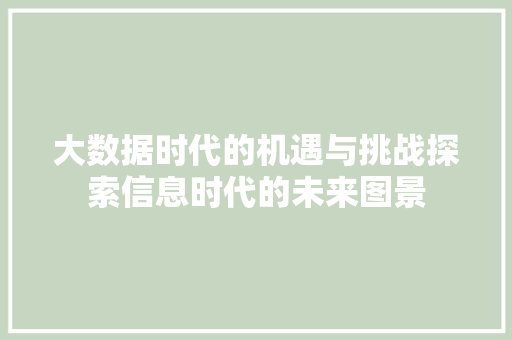 大数据时代的机遇与挑战探索信息时代的未来图景 电脑配置