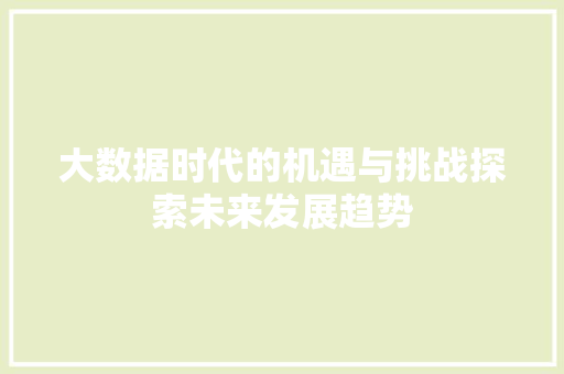 大数据时代的机遇与挑战探索未来发展趋势 电脑故障维修