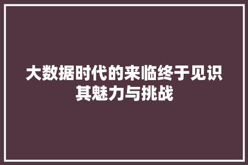 大数据时代的来临终于见识其魅力与挑战