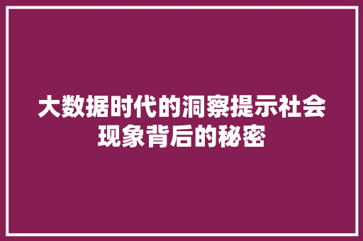 大数据时代的洞察提示社会现象背后的秘密