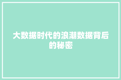 大数据时代的浪潮数据背后的秘密