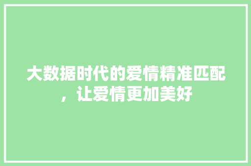 大数据时代的爱情精准匹配，让爱情更加美好