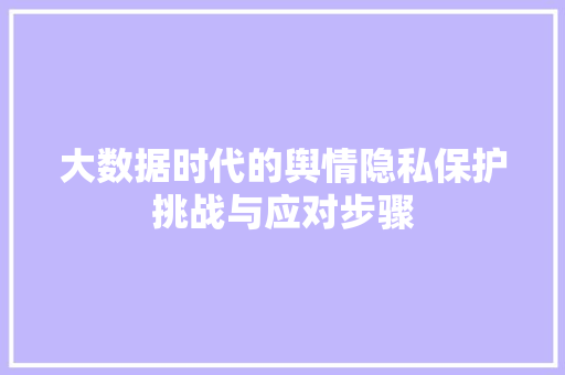 大数据时代的舆情隐私保护挑战与应对步骤